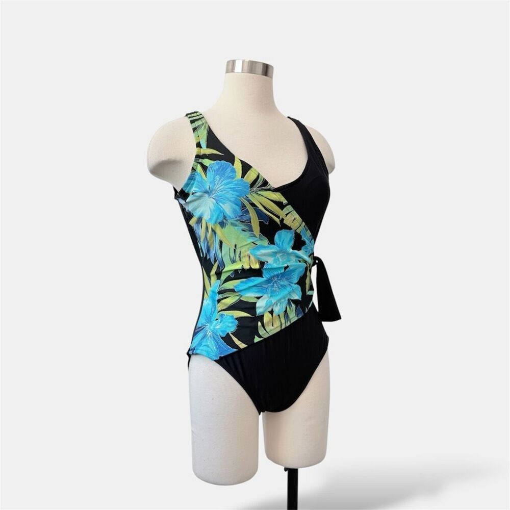 Vintage Your Best Look Union One Piece Bathing Suit Swim Medium 10 Black Wrap